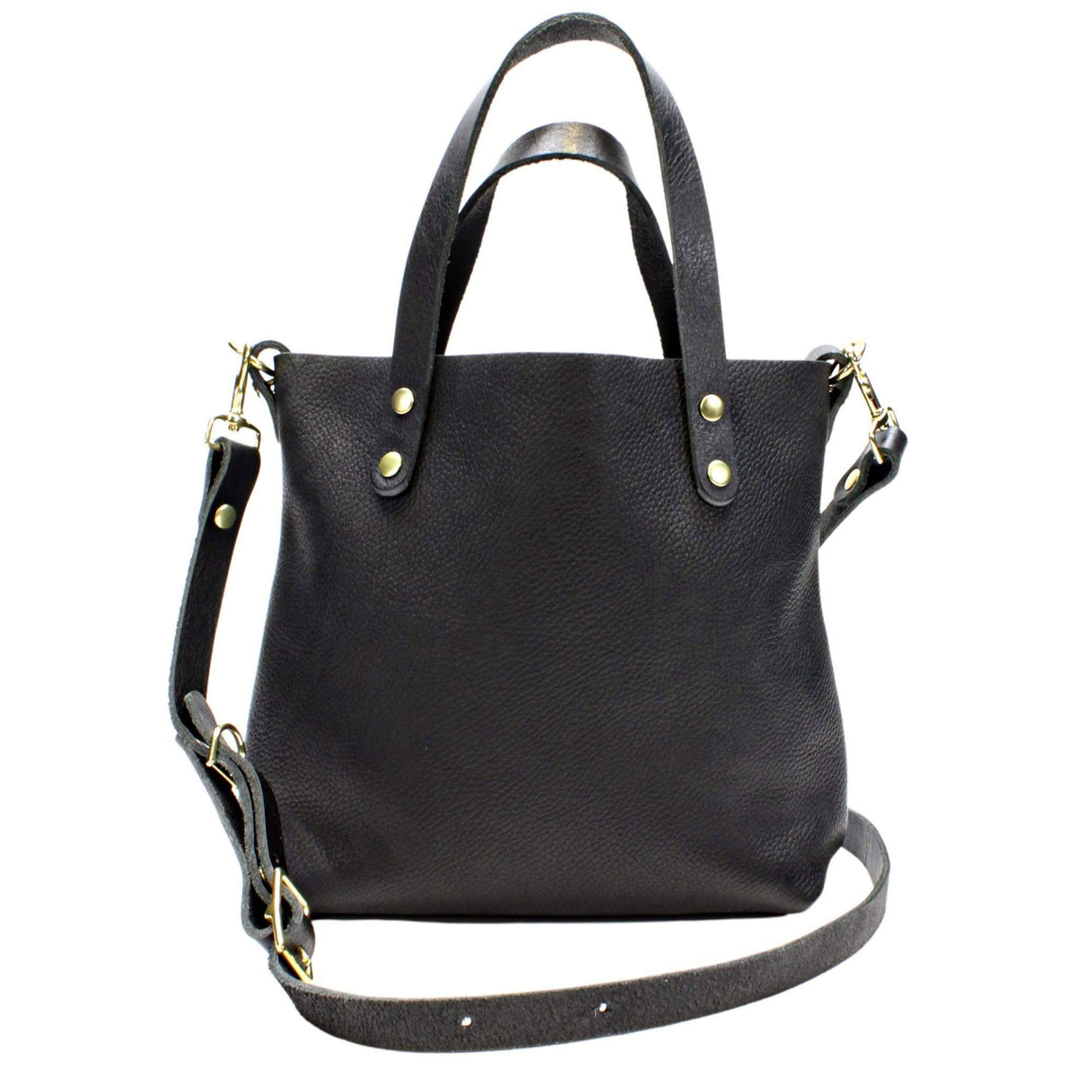 Black Leather Crossbody Tote with Black Handles Kerry Noel