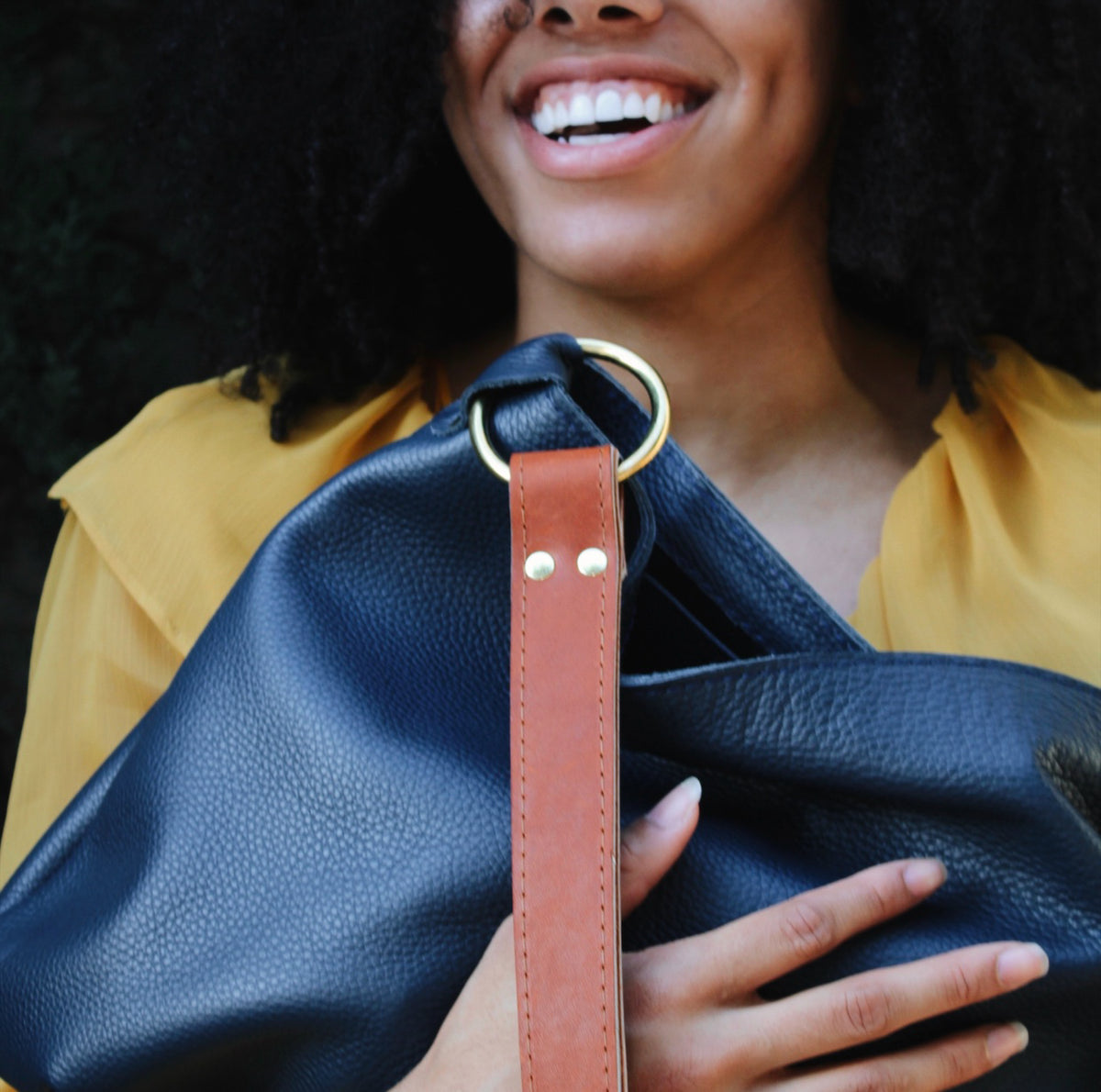 Navy Leather Hobo Handbag Kerry Noel