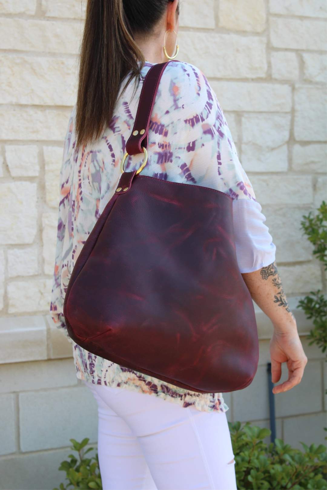 Maroon hobo bag sale