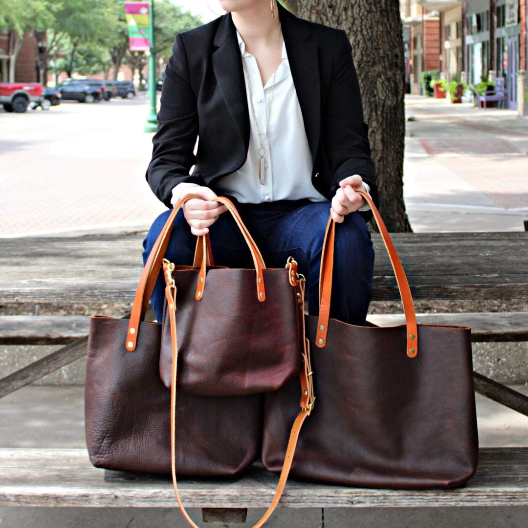 Women s Leather Tote Bags in Dark Brown with tan handles Kerry Noel Kerry Noel