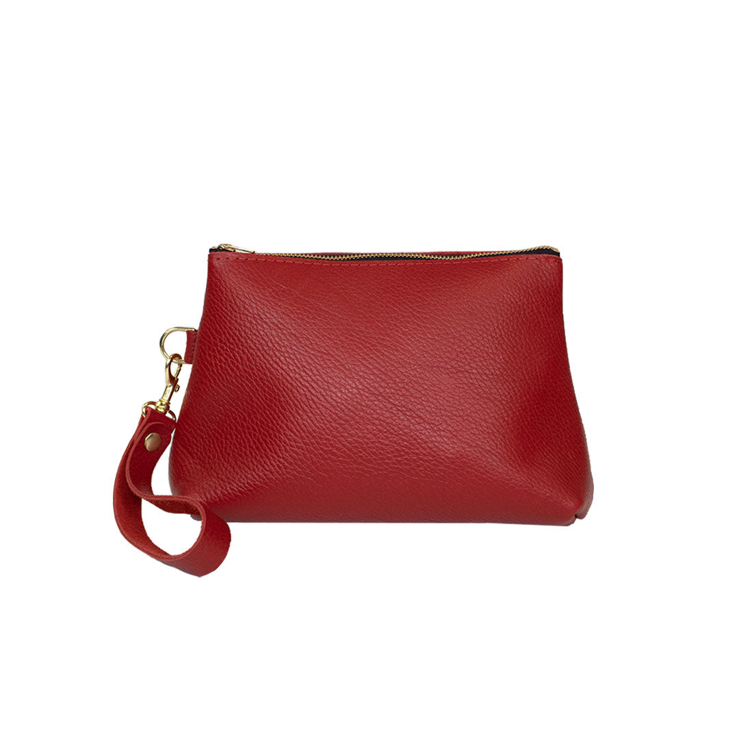 Reiss Red Leather Clutch / Wristlet With Gold Accents / Lock. Retails outlet for $180.