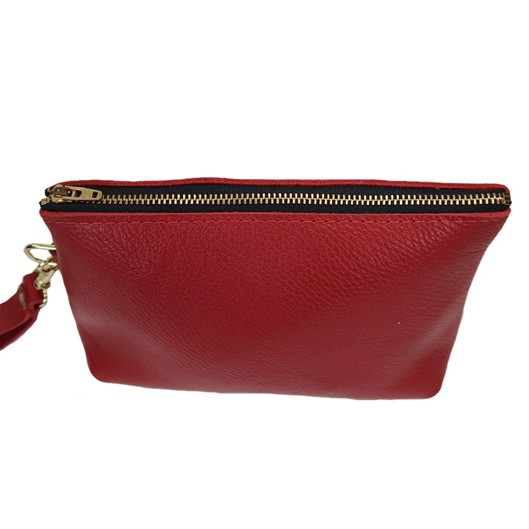 Reiss Red Leather Clutch / popular Wristlet With Gold Accents / Lock. Retails for $180.